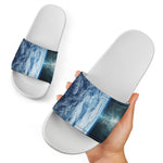 Space And Earth Print White Slide Sandals
