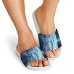 Space And Earth Print White Slide Sandals