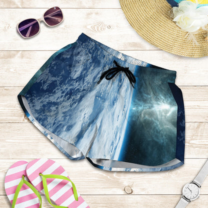 Space And Earth Print Women's Shorts