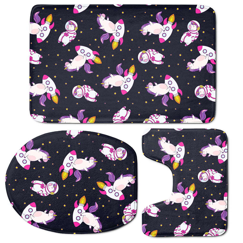 Space Astronaut Unicorn Pattern Print 3 Piece Bath Mat Set