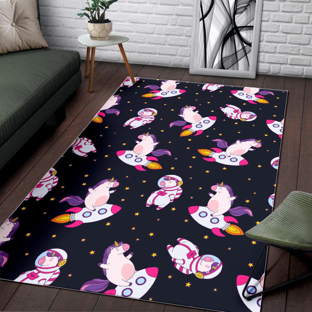 Space Astronaut Unicorn Pattern Print Area Rug GearFrost