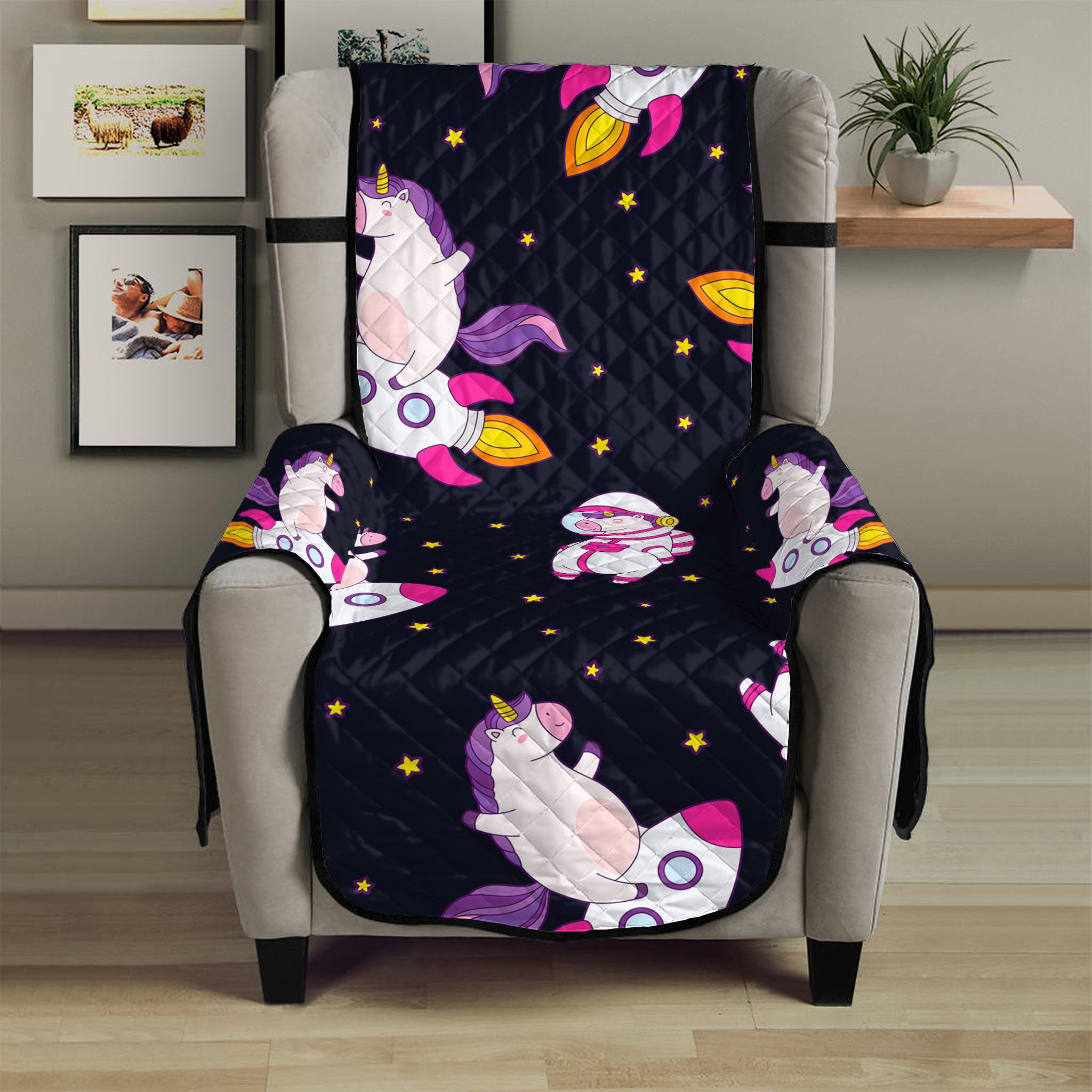 Space Astronaut Unicorn Pattern Print Armchair Protector