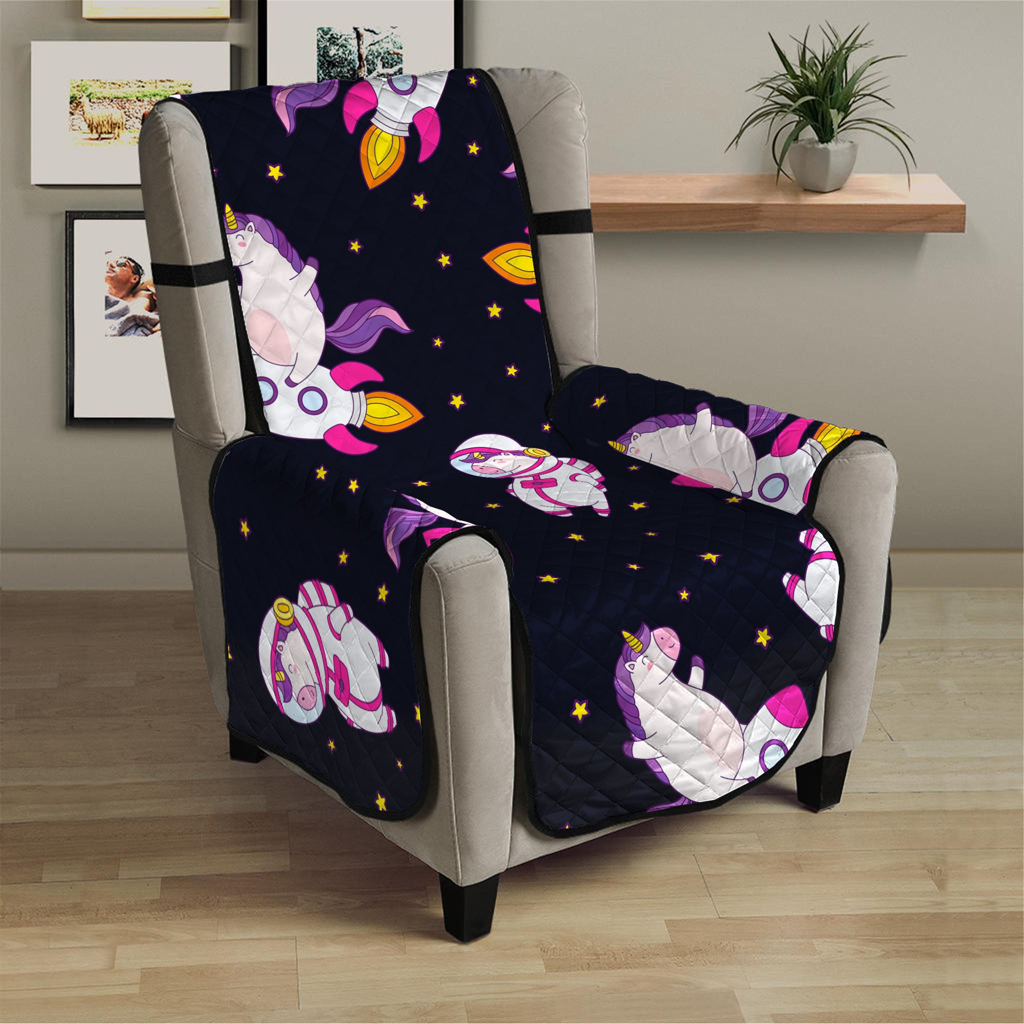 Space Astronaut Unicorn Pattern Print Armchair Protector