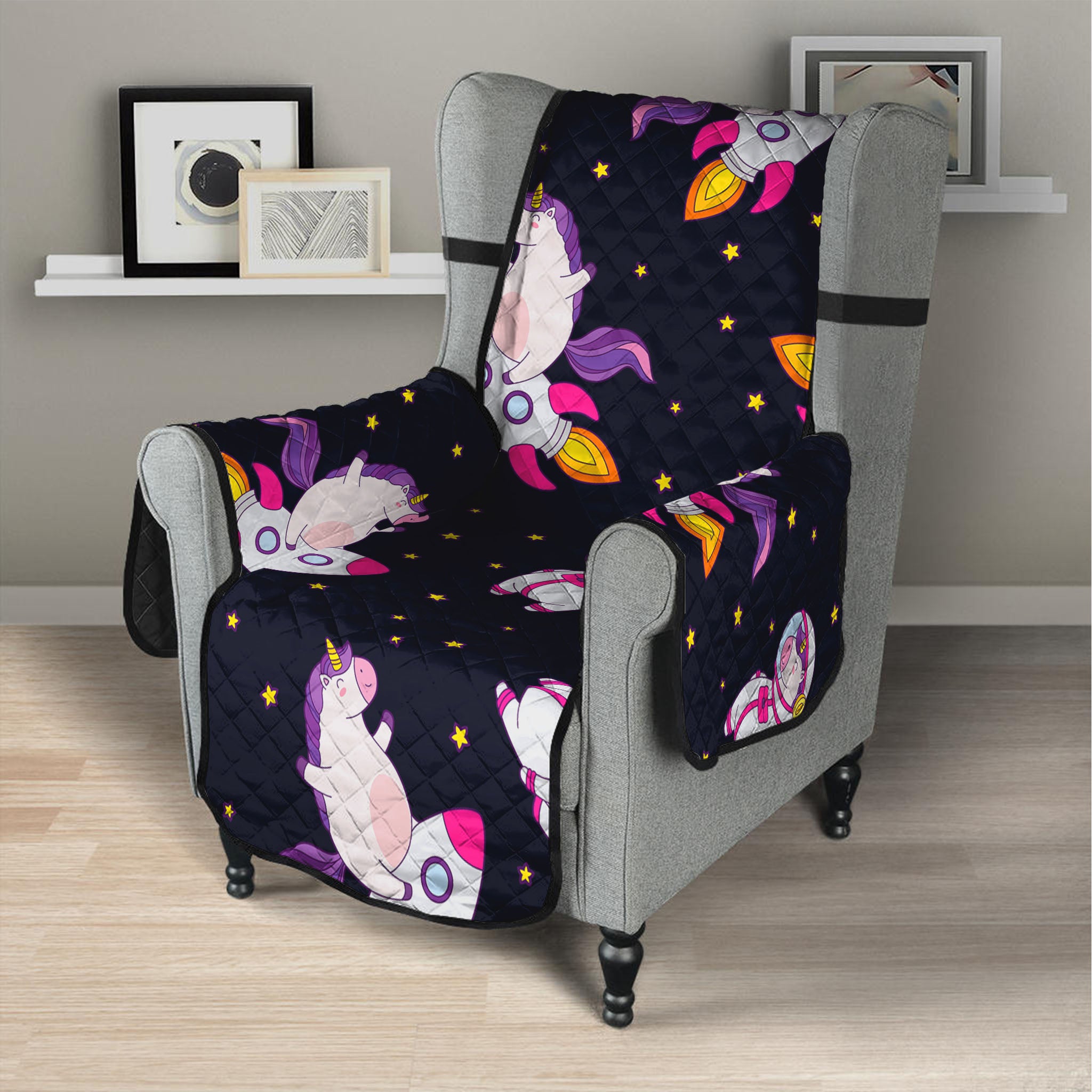 Space Astronaut Unicorn Pattern Print Armchair Protector