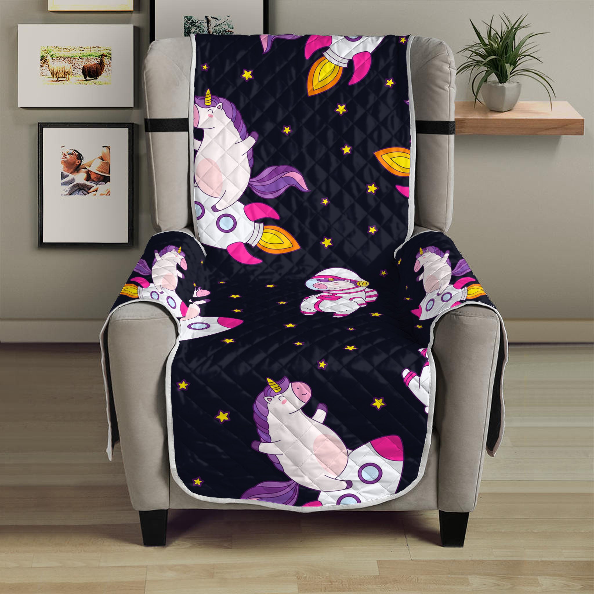 Space Astronaut Unicorn Pattern Print Armchair Protector