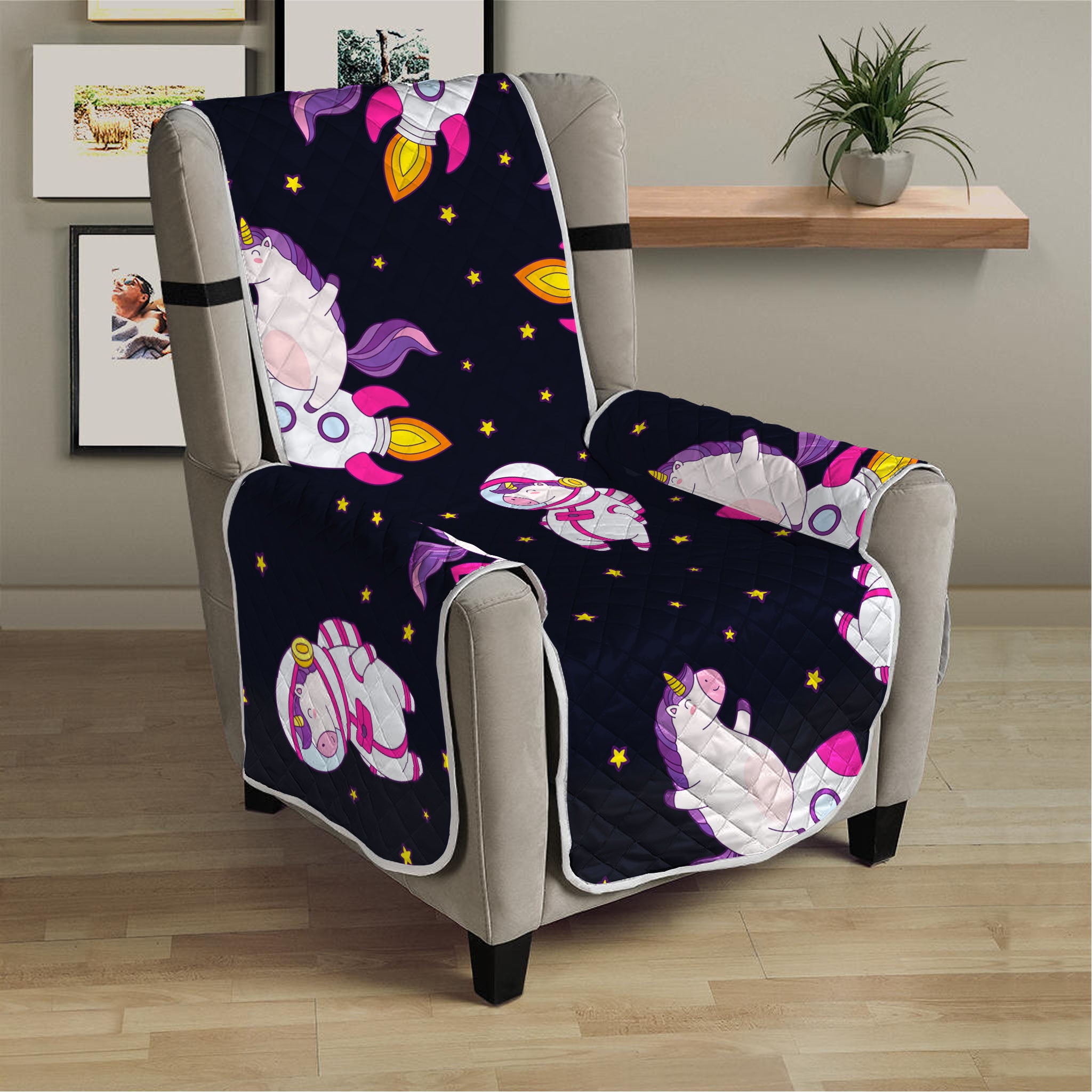 Space Astronaut Unicorn Pattern Print Armchair Protector