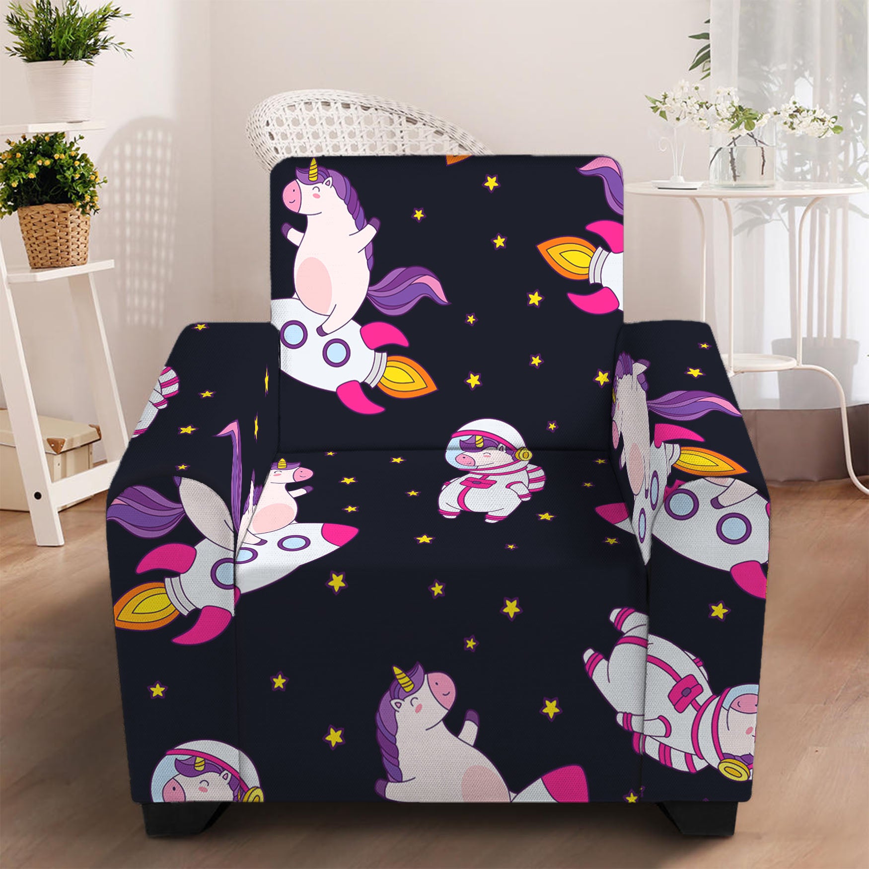 Space Astronaut Unicorn Pattern Print Armchair Slipcover