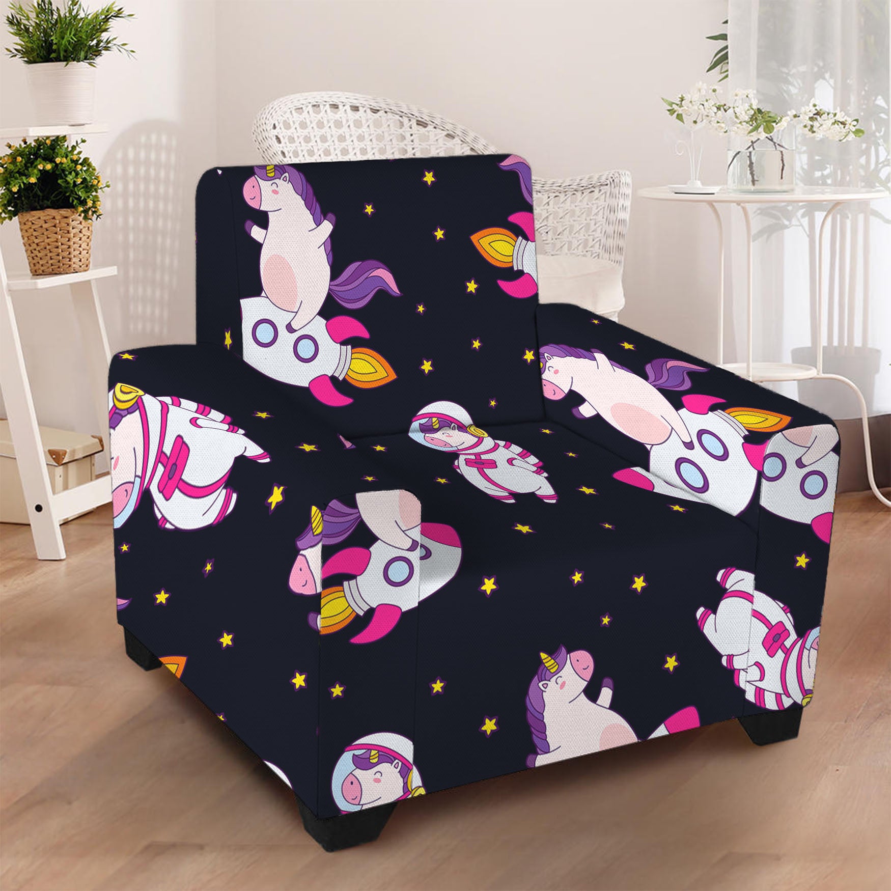 Space Astronaut Unicorn Pattern Print Armchair Slipcover