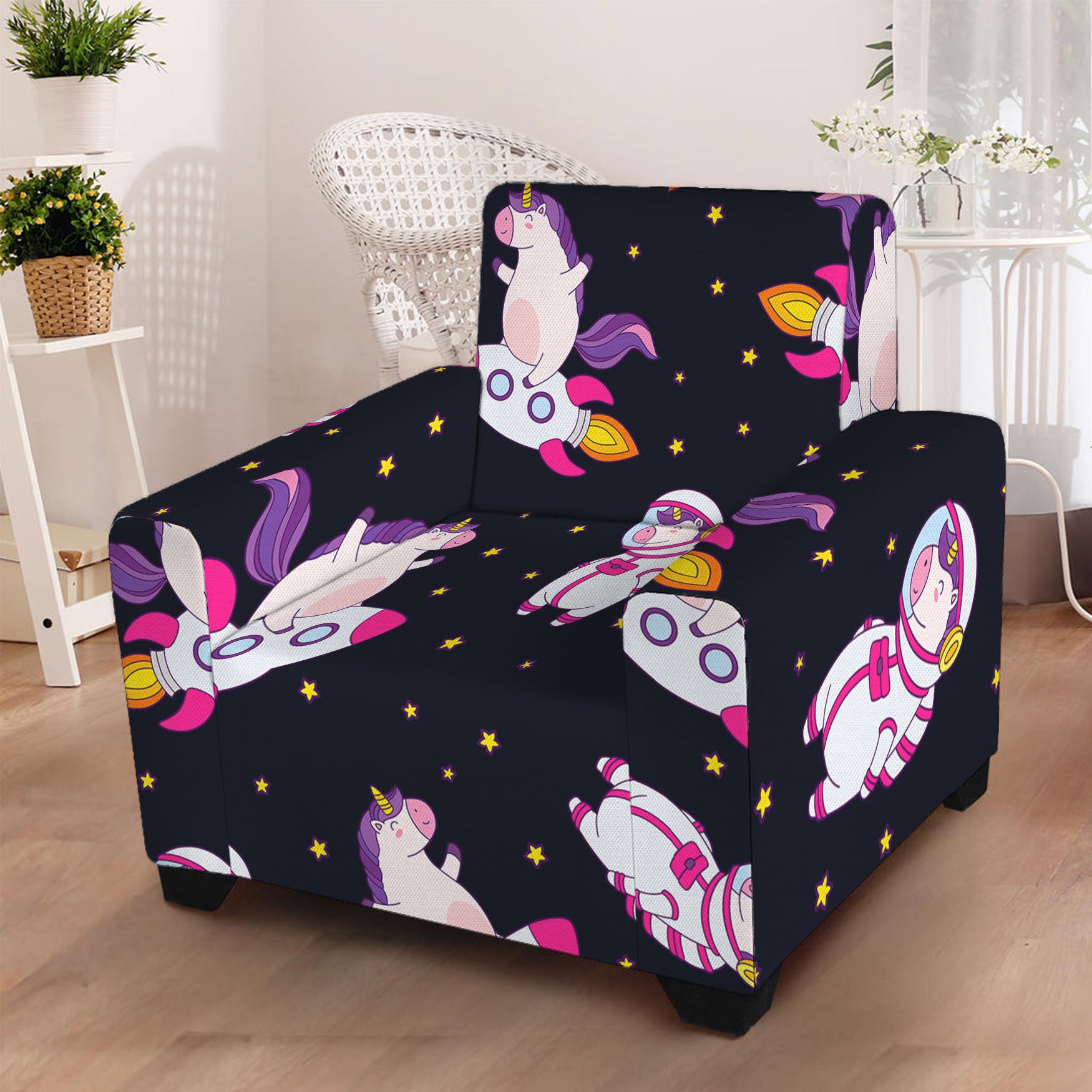 Space Astronaut Unicorn Pattern Print Armchair Slipcover