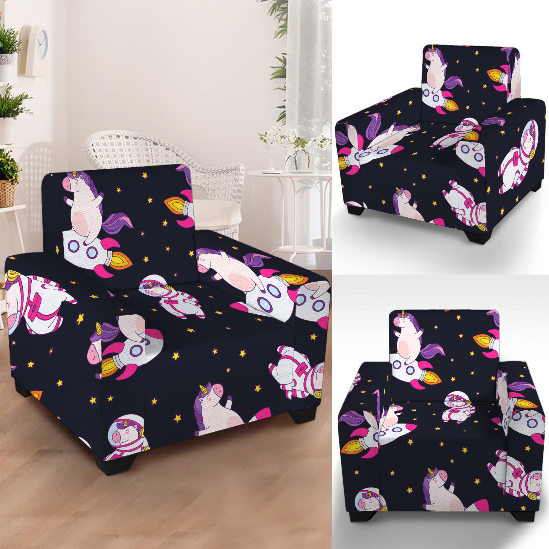 Space Astronaut Unicorn Pattern Print Armchair Slipcover