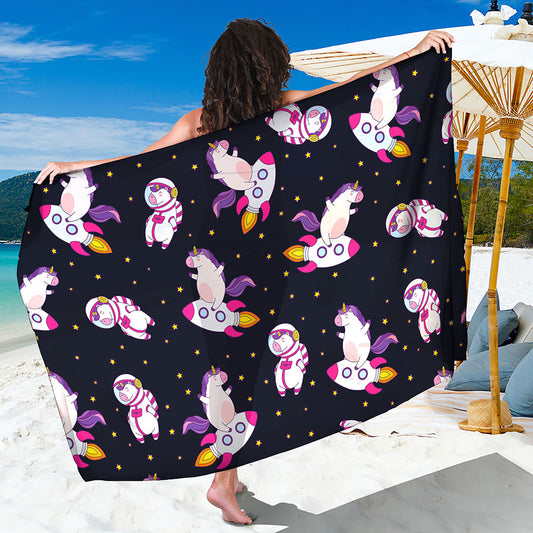 Space Astronaut Unicorn Pattern Print Beach Sarong Wrap