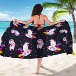 Space Astronaut Unicorn Pattern Print Beach Sarong Wrap