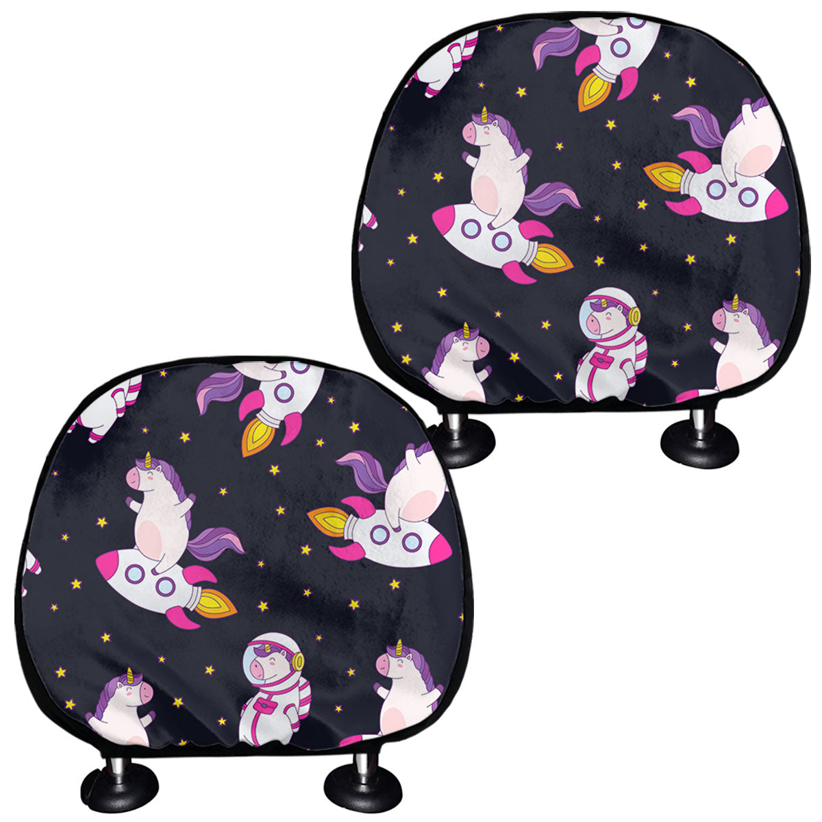 Space Astronaut Unicorn Pattern Print Car Headrest Covers