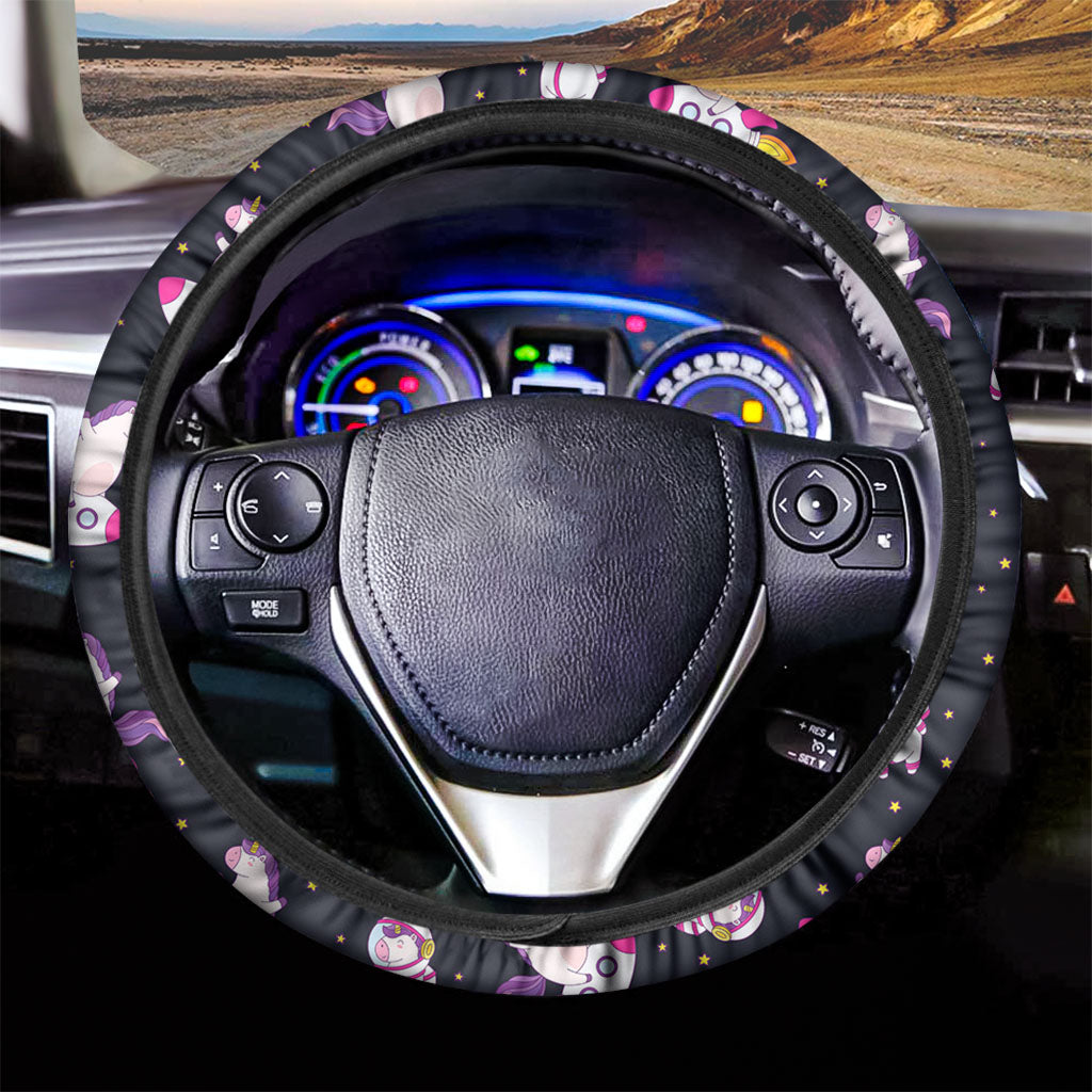 Space Astronaut Unicorn Pattern Print Car Steering Wheel Cover