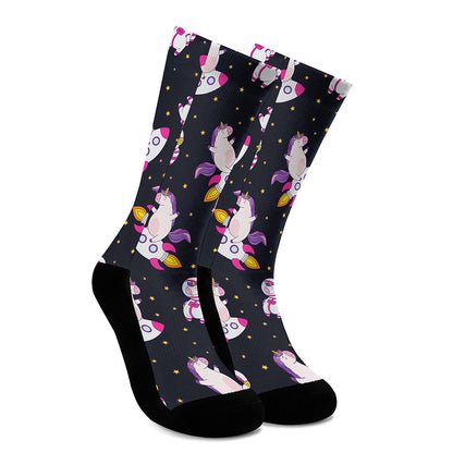 Space Astronaut Unicorn Pattern Print Crew Socks