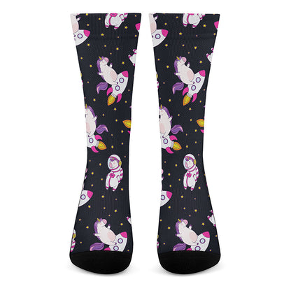 Space Astronaut Unicorn Pattern Print Crew Socks
