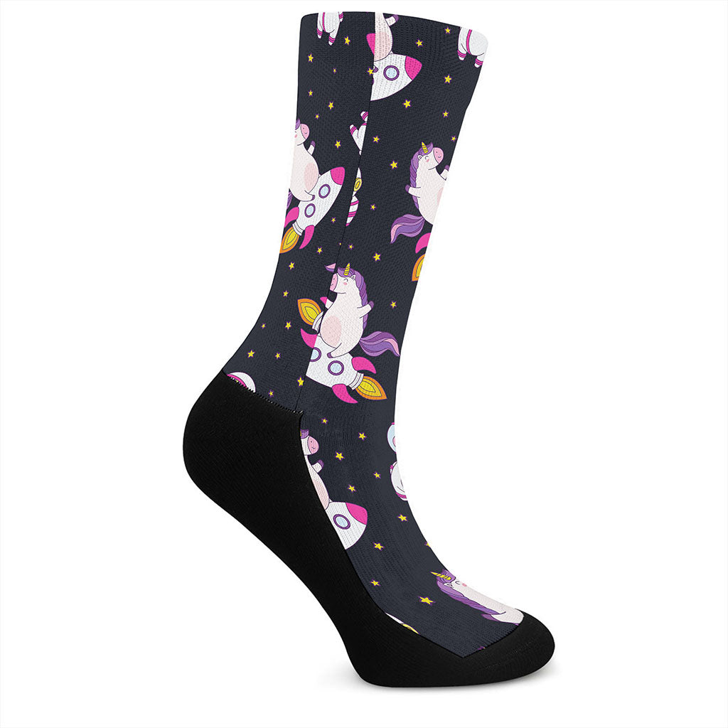 Space Astronaut Unicorn Pattern Print Crew Socks