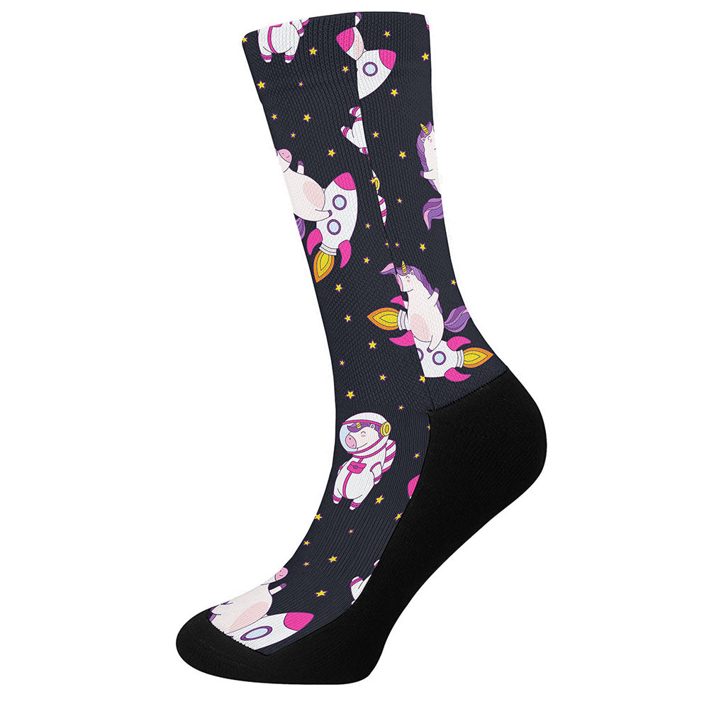 Space Astronaut Unicorn Pattern Print Crew Socks