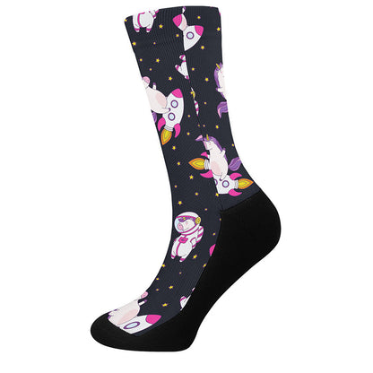 Space Astronaut Unicorn Pattern Print Crew Socks