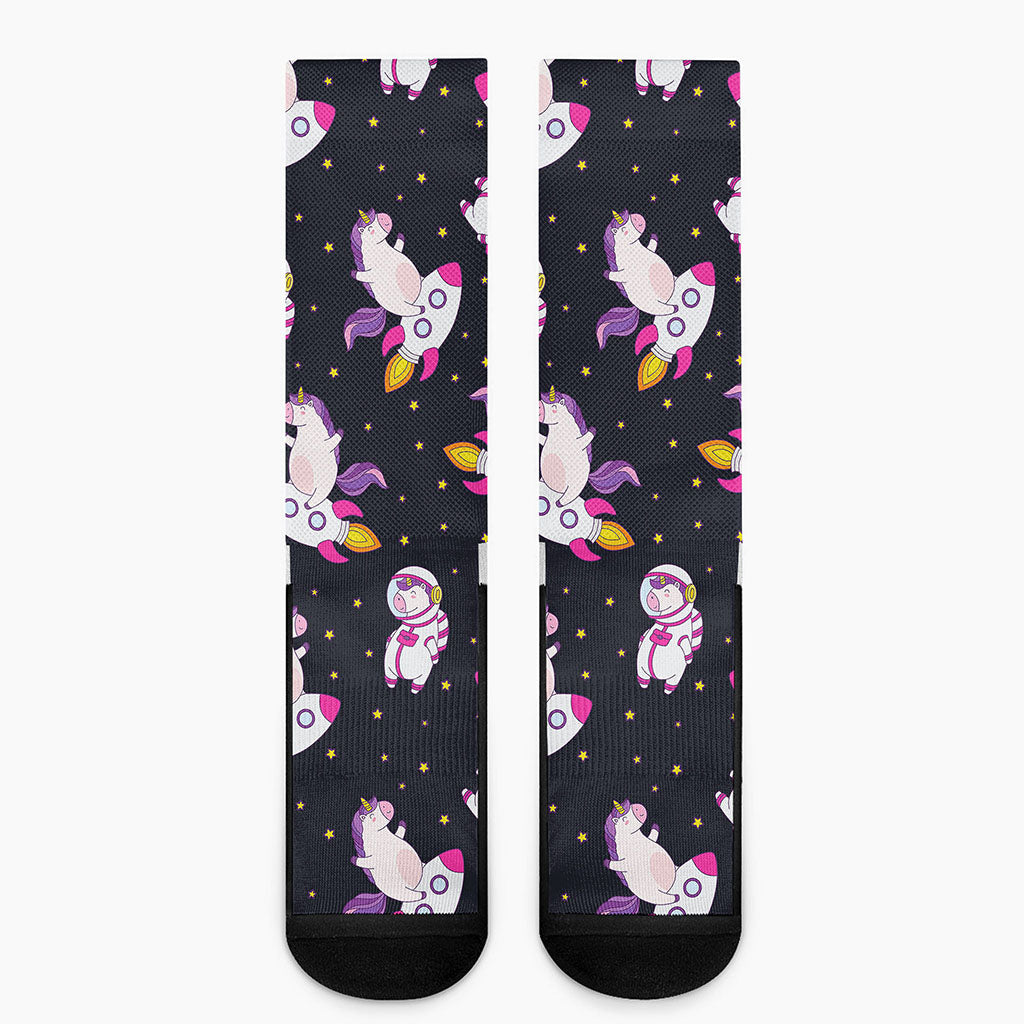 Space Astronaut Unicorn Pattern Print Crew Socks