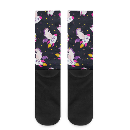 Space Astronaut Unicorn Pattern Print Crew Socks