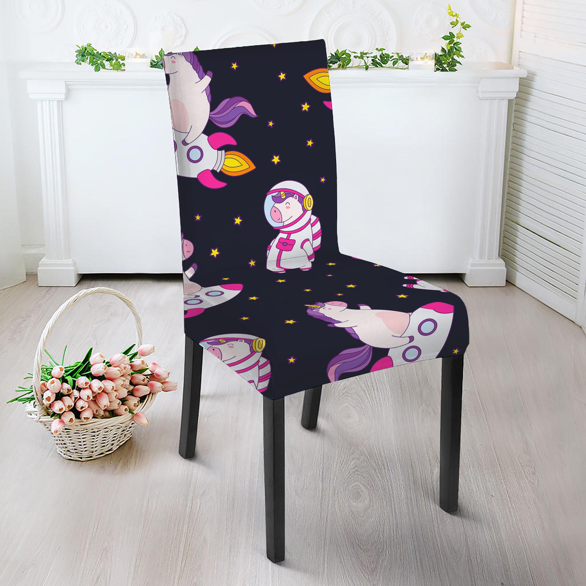 Space Astronaut Unicorn Pattern Print Dining Chair Slipcover