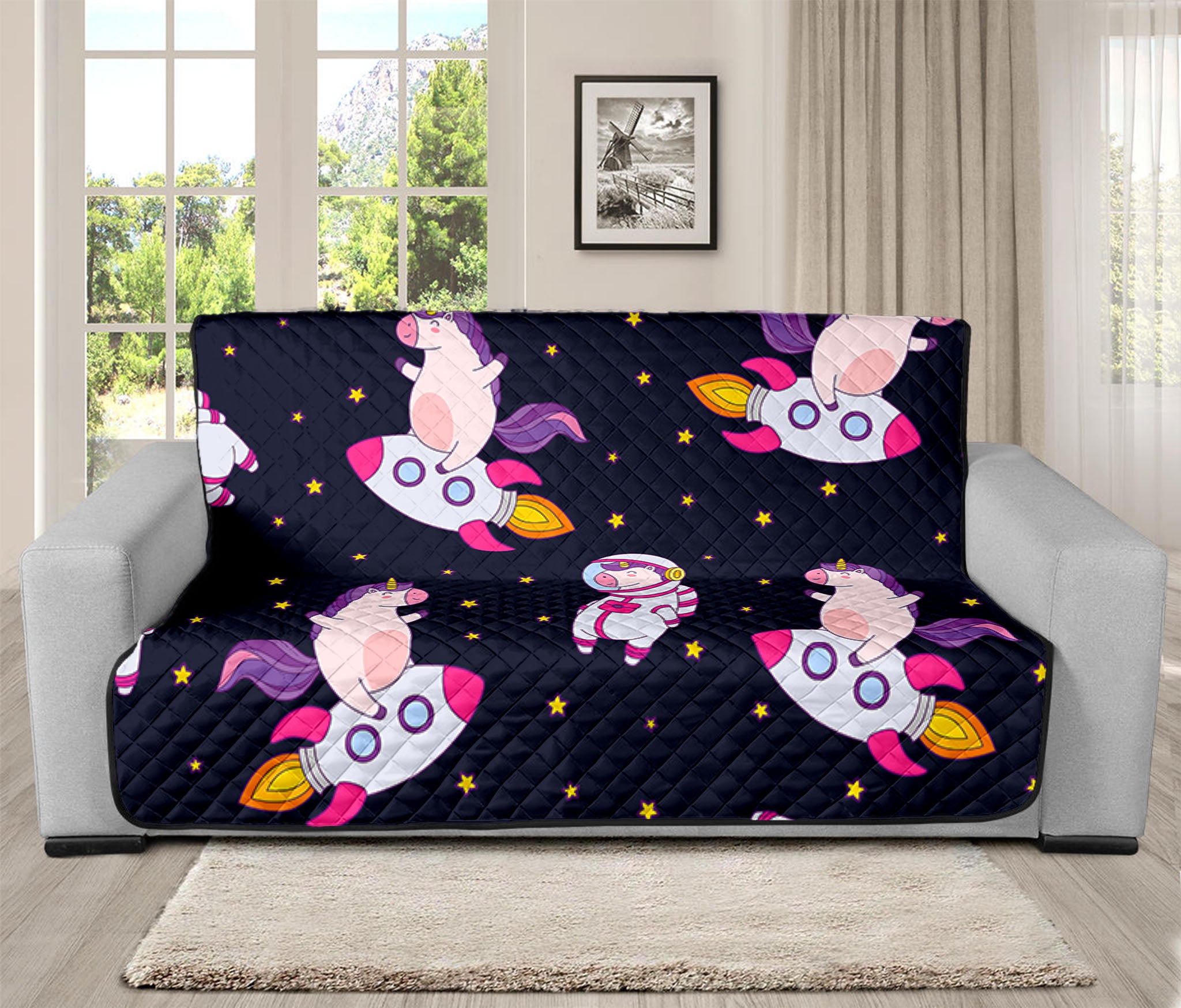 Space Astronaut Unicorn Pattern Print Futon Protector