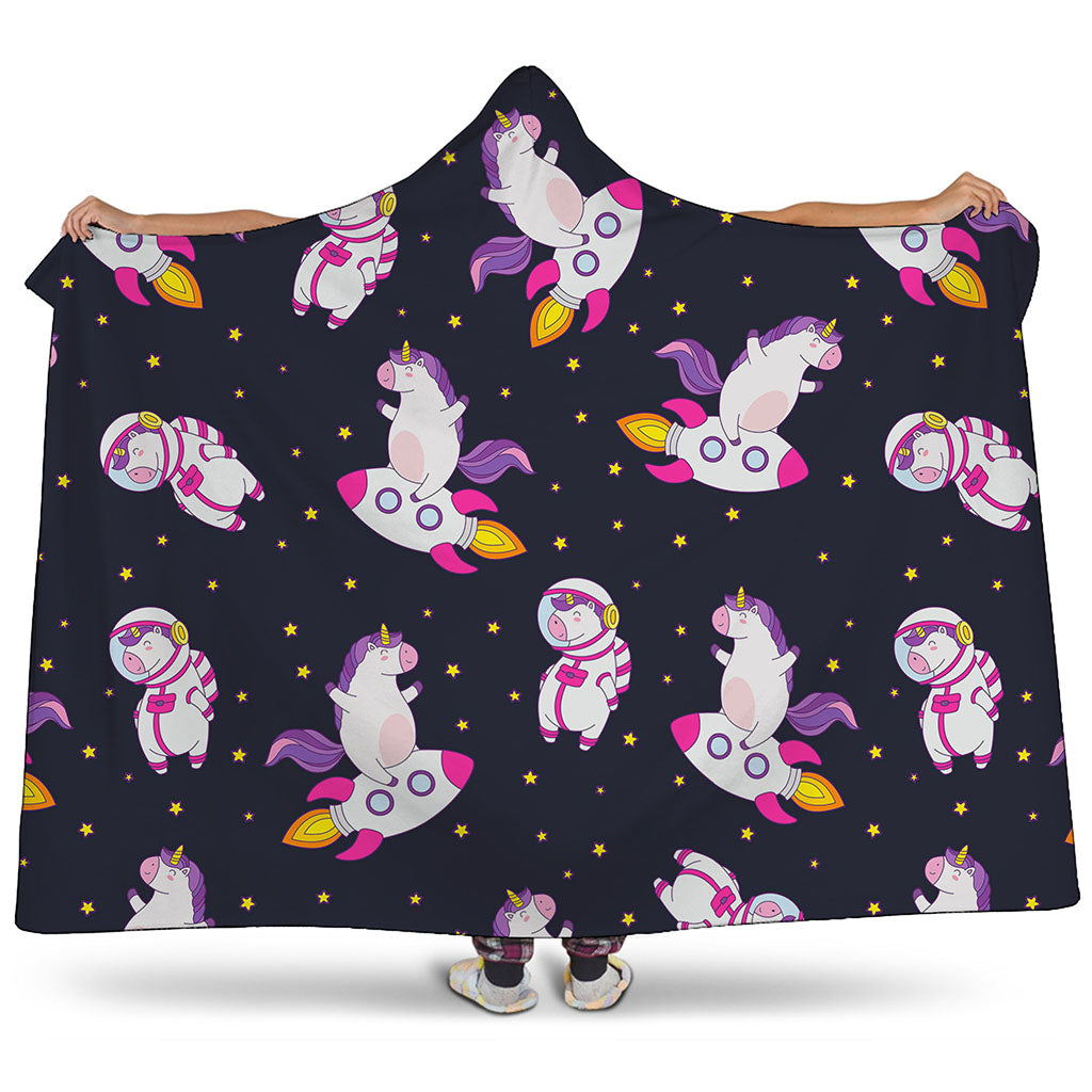 Space Astronaut Unicorn Pattern Print Hooded Blanket