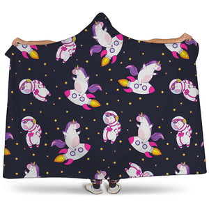 Space Astronaut Unicorn Pattern Print Hooded Blanket