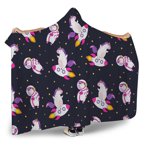 Space Astronaut Unicorn Pattern Print Hooded Blanket