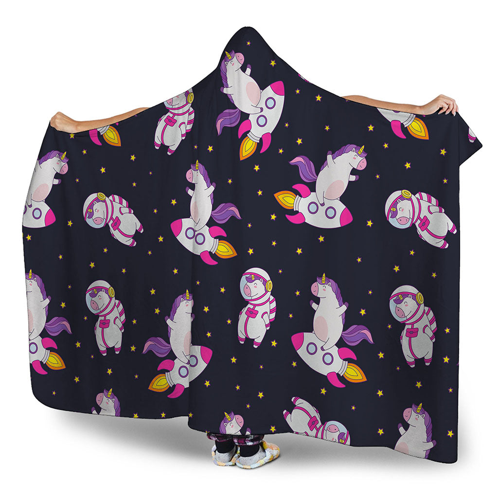 Space Astronaut Unicorn Pattern Print Hooded Blanket