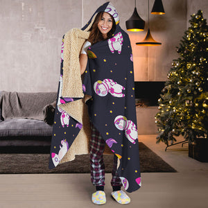 Space Astronaut Unicorn Pattern Print Hooded Blanket