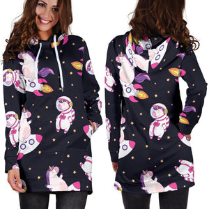 Space Astronaut Unicorn Pattern Print Hoodie Dress GearFrost