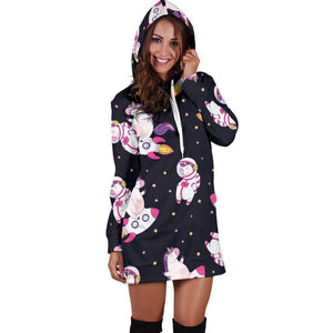 Space Astronaut Unicorn Pattern Print Hoodie Dress GearFrost