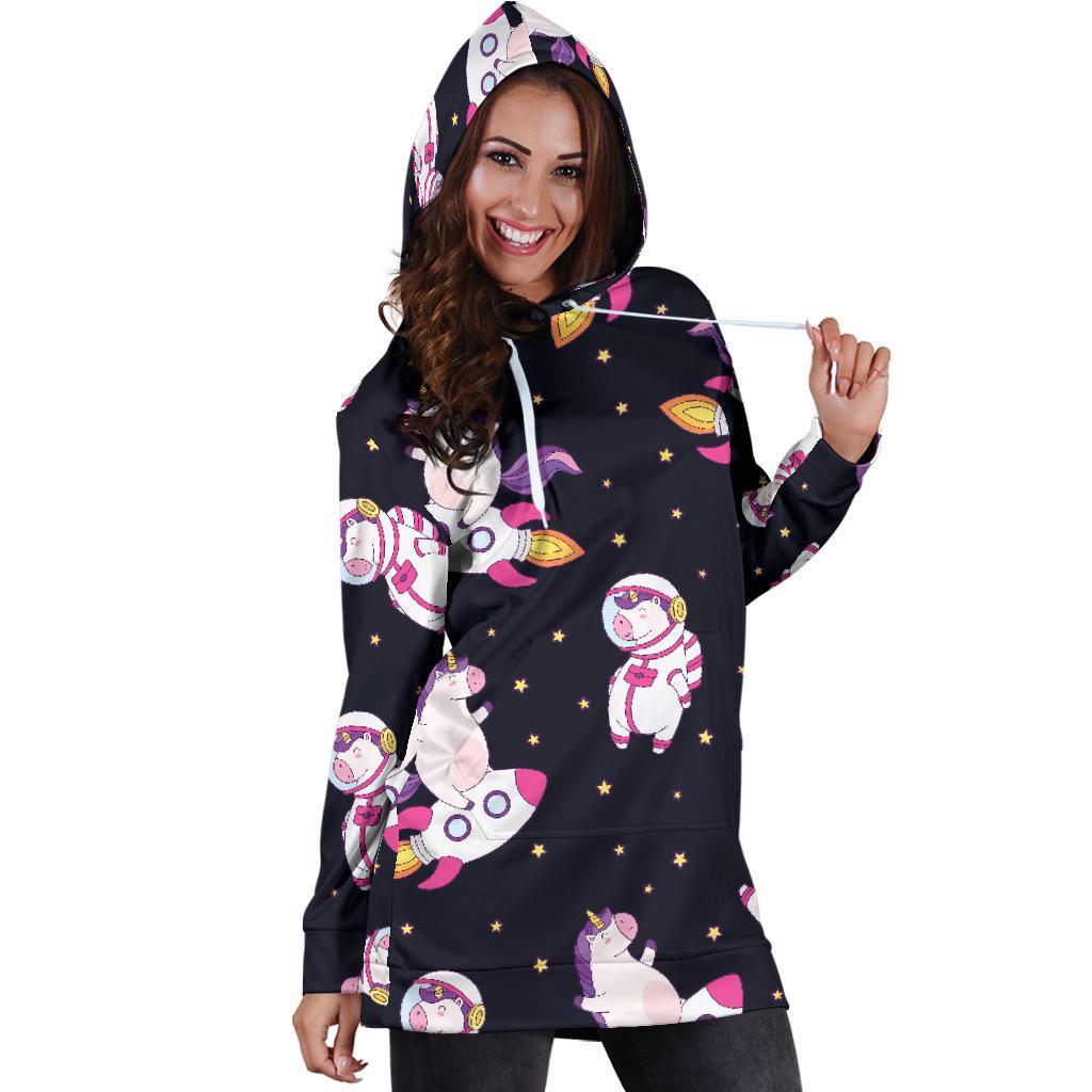 Space Astronaut Unicorn Pattern Print Hoodie Dress GearFrost