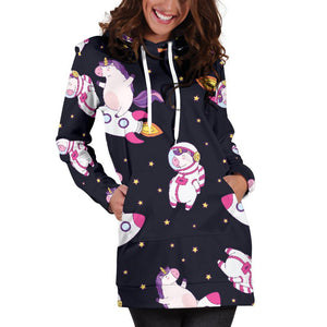 Space Astronaut Unicorn Pattern Print Hoodie Dress GearFrost