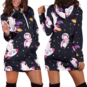 Space Astronaut Unicorn Pattern Print Hoodie Dress GearFrost