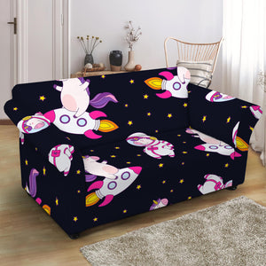 Space Astronaut Unicorn Pattern Print Loveseat Slipcover