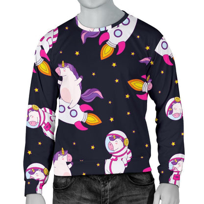 Space Astronaut Unicorn Pattern Print Men's Crewneck Sweatshirt GearFrost