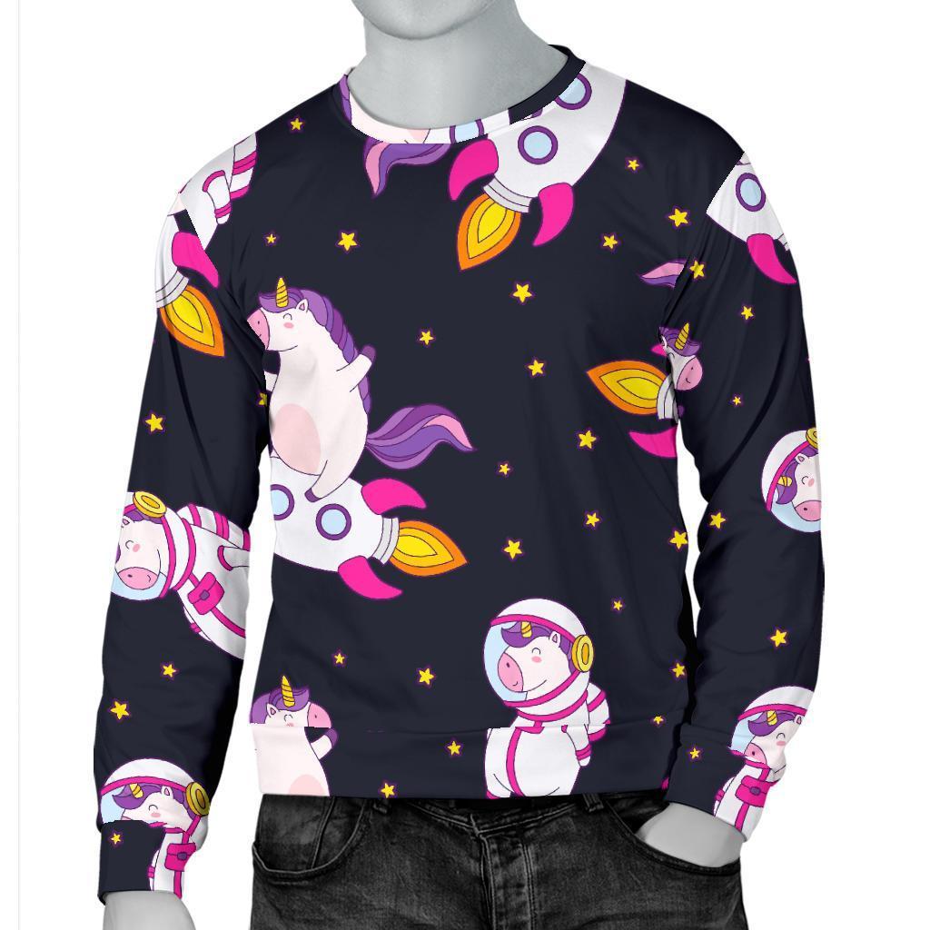 Space Astronaut Unicorn Pattern Print Men's Crewneck Sweatshirt GearFrost