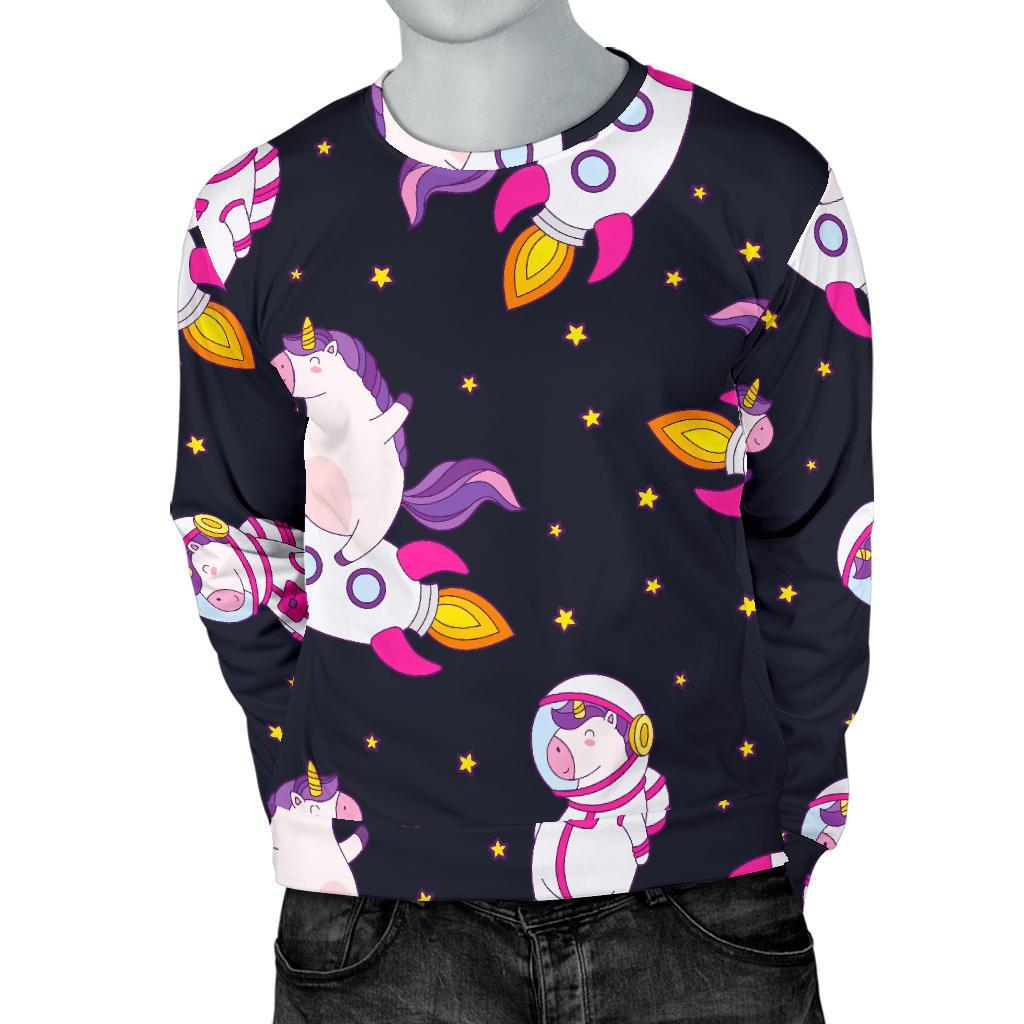 Space Astronaut Unicorn Pattern Print Men's Crewneck Sweatshirt GearFrost