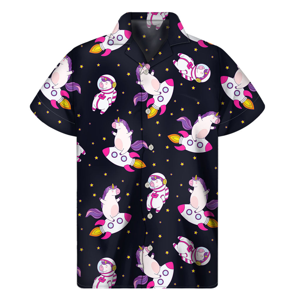 Space Astronaut Unicorn Pattern Print Men's Short Sleeve Shirt