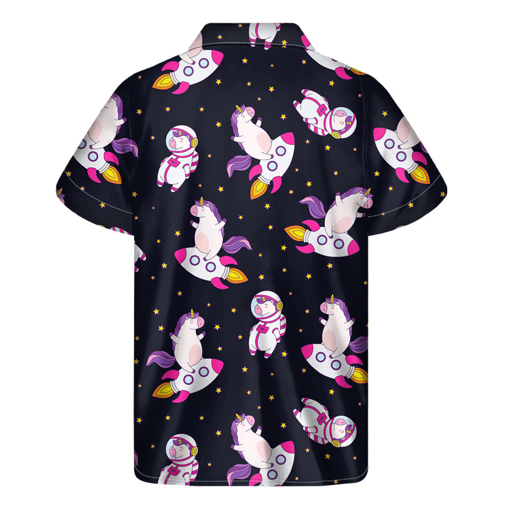 Space Astronaut Unicorn Pattern Print Men's Short Sleeve Shirt