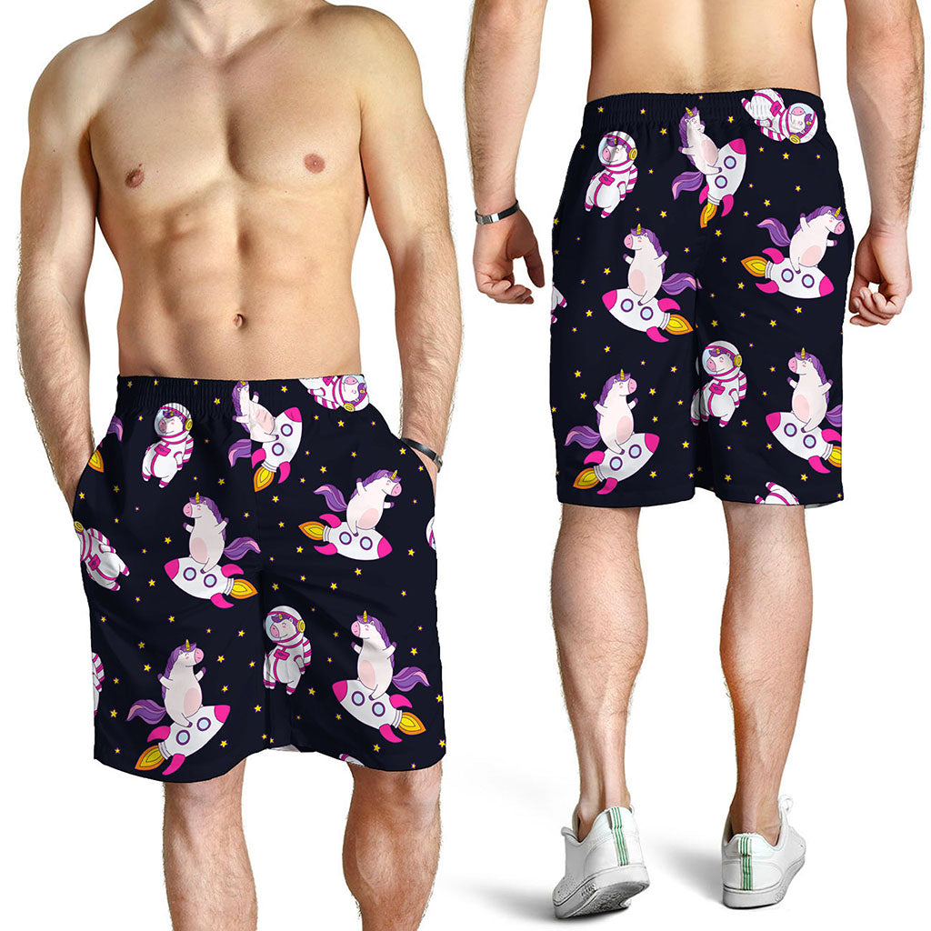 Space Astronaut Unicorn Pattern Print Men's Shorts