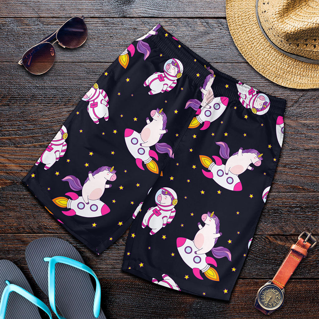 Space Astronaut Unicorn Pattern Print Men's Shorts