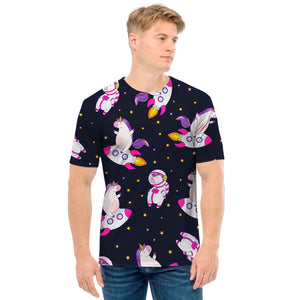 Space Astronaut Unicorn Pattern Print Men's T-Shirt