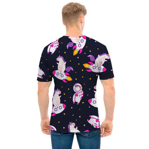 Space Astronaut Unicorn Pattern Print Men's T-Shirt