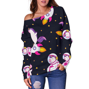 Space Astronaut Unicorn Pattern Print Off Shoulder Sweatshirt GearFrost