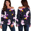 Space Astronaut Unicorn Pattern Print Off Shoulder Sweatshirt GearFrost