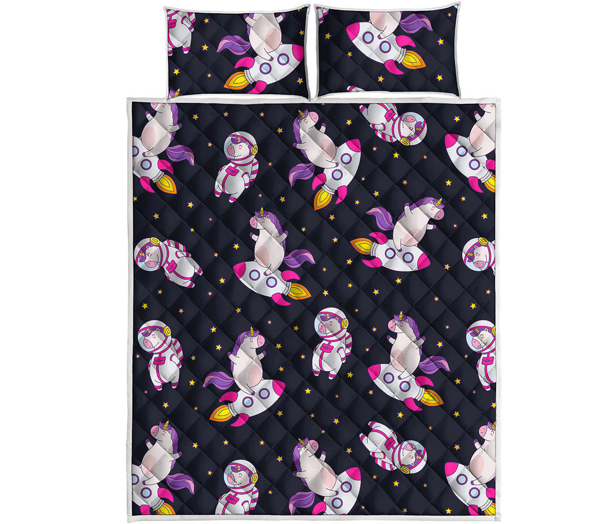 Space Astronaut Unicorn Pattern Print Quilt Bed Set